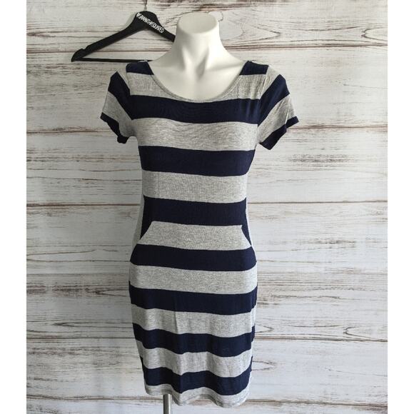 Colette Stripe Tee Shirt Dress Navy and Gray sz S - Picture 1 of 5